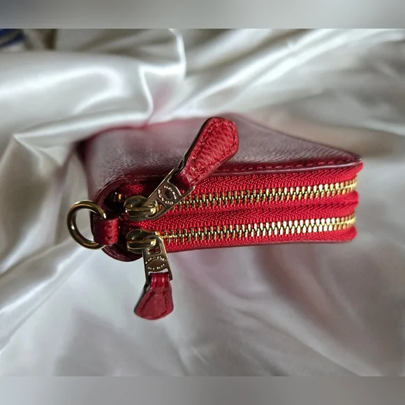Coach Cherry Red Leather Double Zip Wallet - Picture 14 of 14